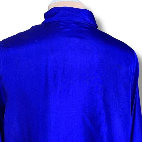 Vintage Diane Gilman Silk Leopard Animal Print Sequin Sheer Blouse Electric Blue - Picture 5 of 10